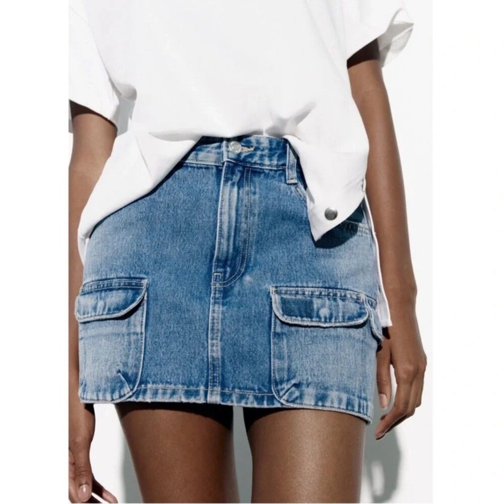 Zara Denim Cargo Mini Skirt Size XXL NWOT